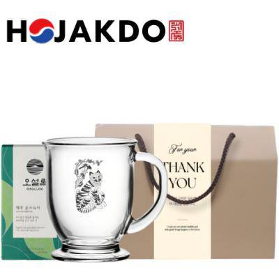 한국전통 까치와 호랑이 호작도 머그컵 440ml 오설록 티백 선물세트