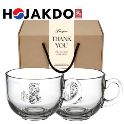 한국전통 까치와호랑이 호작도 요거트볼 시리얼볼 그릭 디저트 머그컵 470ml 2P 선물세트