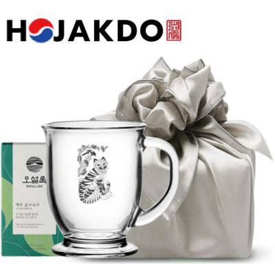 한국전통 까치와 호랑이 호작도 머그컵 440ml 오설록 티백 보자기 선물포장