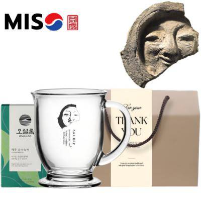 한국전통 얼굴무늬 수막새 신라미소 머그컵 440ml 오설록 티백 선물세트