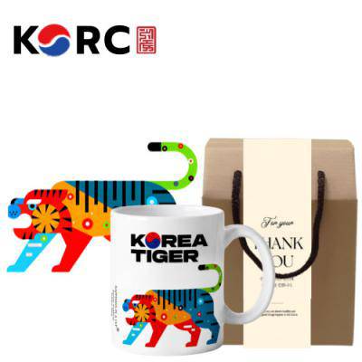 대한민국 태극기 호랑이 호작도 모티브 코리아 타이거 머그컵 355ml 1P 선물세트