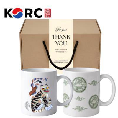 한국전통 에디션 호작도 까치와호랑이 + 국보 제68호 고려청자 도자기 머그컵 355ml 2P 선물세트
