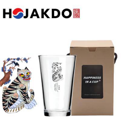 한국전통 까치와 호랑이 호작도 샤이닝 글라스컵 480ml 1P 선물세트