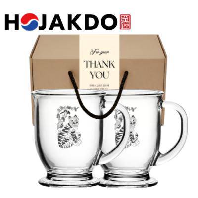 한국전통 까치와 호랑이 호작도 머그컵 440ml 2P 선물세트