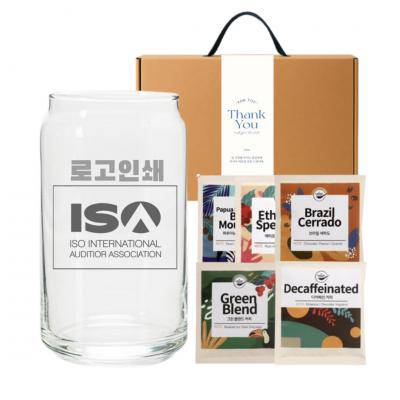 비어 글라스 인쇄 유리컵 470ml + 드립백 커피 5종 선물세트 기프트박스 답례품